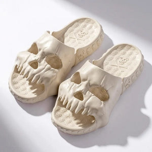 GeckoCustom New Personalized Skull Design Men Slippers 2023 Summer Outdoor Fun Novelty Slide Thick Sole Platform Beach Non-slip Women Sandal khaki / 36-37