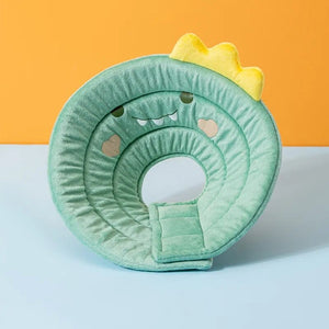 GeckoCustom New Pet Cone E-Collar Recovery Cone Adjustable Cotton Blends Neck Recover Cat Dog Printed Elizabeth Circle Pet Protection Collar green dinosaur / S (weight 1-2.5 kg)