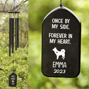 GeckoCustom No Longer By My Side But Forever In My Heart Dog Wind Chimes Personalized Gift N369 889987 Solid Black - White Text
