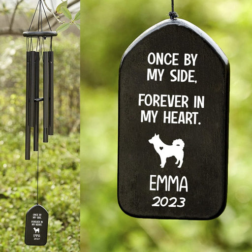 GeckoCustom No Longer By My Side But Forever In My Heart Dog Wind Chimes Personalized Gift N369 889987 Solid Black - White Text