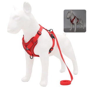 GeckoCustom No Pull Dog Harness and Leash Set Adjustable Pet Harness Vest For Small Dogs Cats Reflective Mesh Dog Chest Strap French Bulldog Red / S 2-4 kg