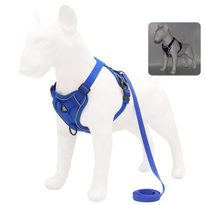 GeckoCustom No Pull Dog Harness and Leash Set Adjustable Pet Harness Vest For Small Dogs Cats Reflective Mesh Dog Chest Strap French Bulldog Blue / S 2-4 kg