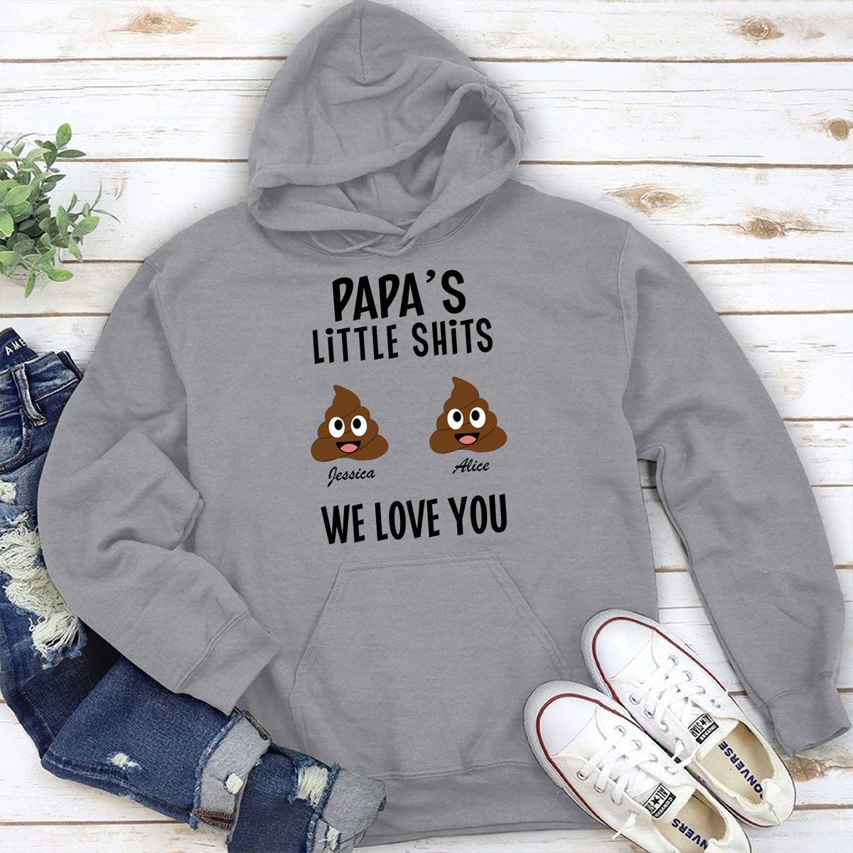 GeckoCustom Papa's Little Shits Personalized Custom Family Shirt C294 Pullover Hoodie / Sport Grey Colour / S