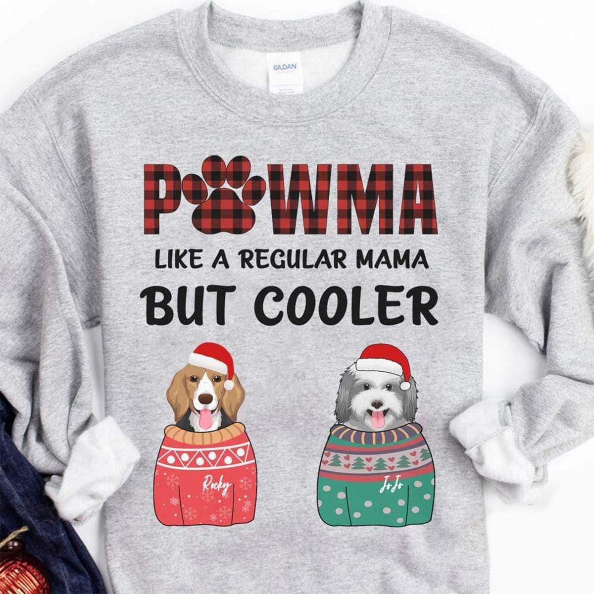 GeckoCustom Pawma Cooler Dog Mom Christmas Sweatshirt Shirt Sweatshirt / S Sport Grey / S
