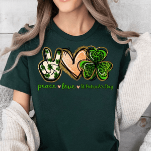 GeckoCustom Peace Love St. Patrick's Day Irish Shirt HO82 893406 Basic Tee / Forest Green / S