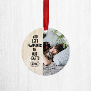 GeckoCustom Personalize Photo You Left Paw Prints On Our Hearts Dog Cat Wood Ornament DA199 HN590 4"