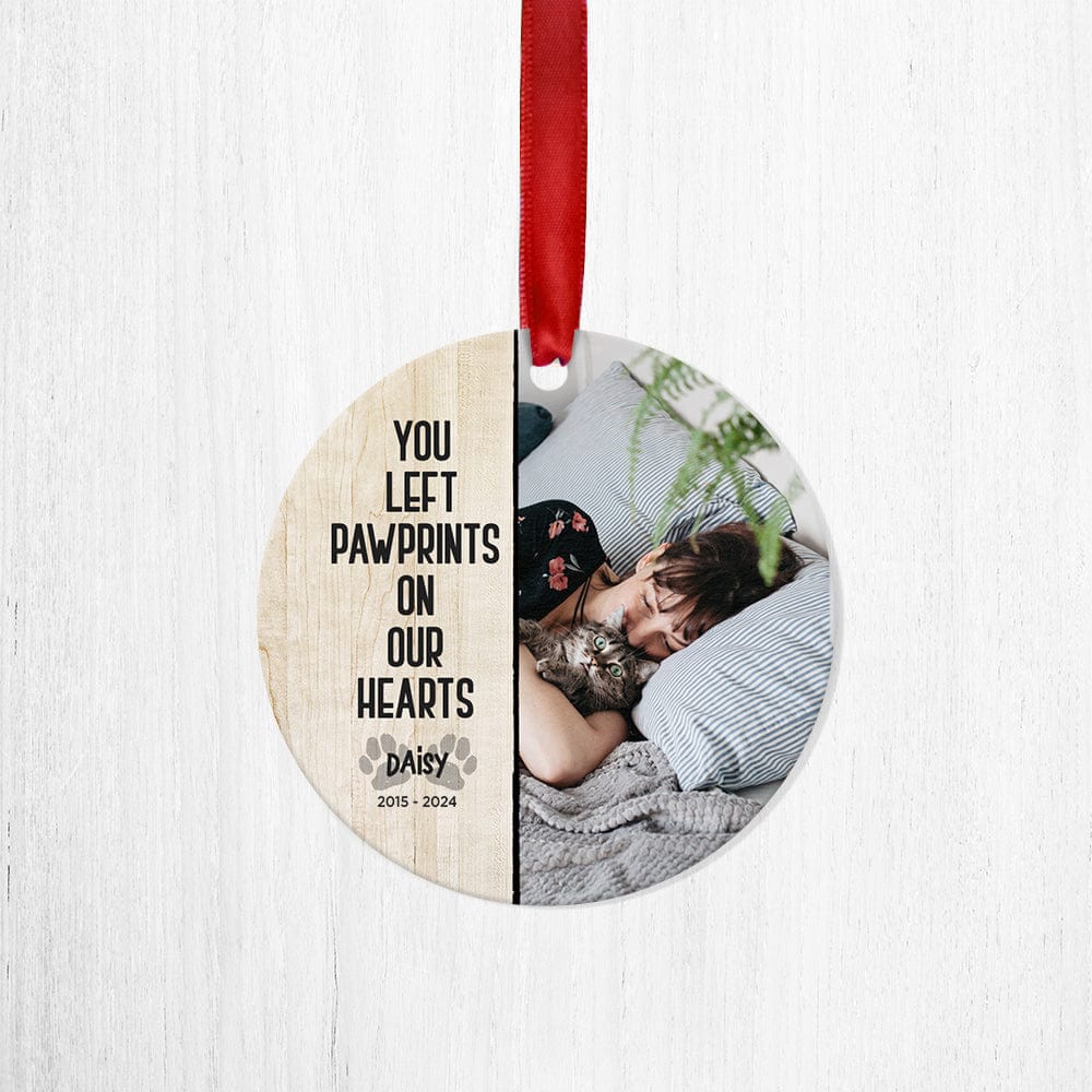 GeckoCustom Personalize Photo You Left Paw Prints On Our Hearts Dog Cat Wood Ornament DA199 HN590 4"