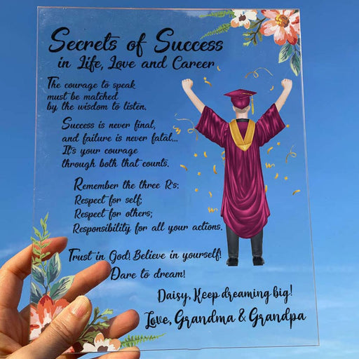 GeckoCustom Personalized Clipart Secrets Of Success Graduation Gift Acrylic Plaque, HN590
