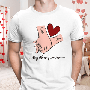 GeckoCustom Personalized Couple Holding Hands Red Heart Valentine's Day Shirt TH10 892283