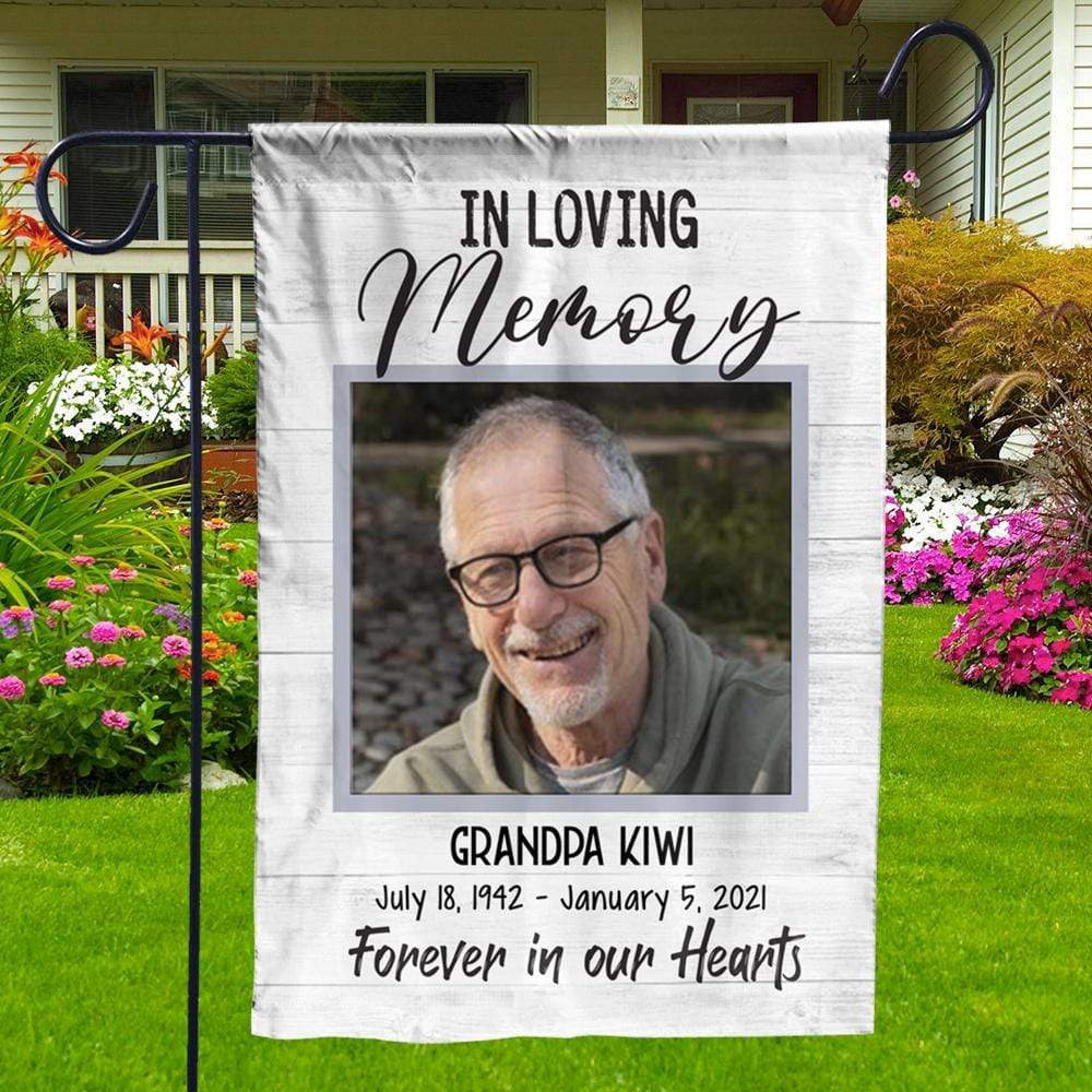 GeckoCustom Personalized Custom Garden Flag, Memorial Gift,  In Loving Memory Forever in our hearts 12"x18"