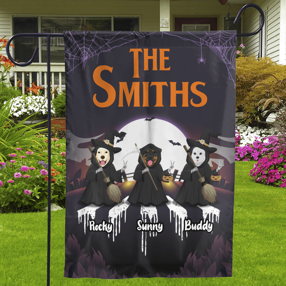 GeckoCustom Personalized Custom Halloween Garden Flag, The Witches, Dog Lover Gift 12"x18"