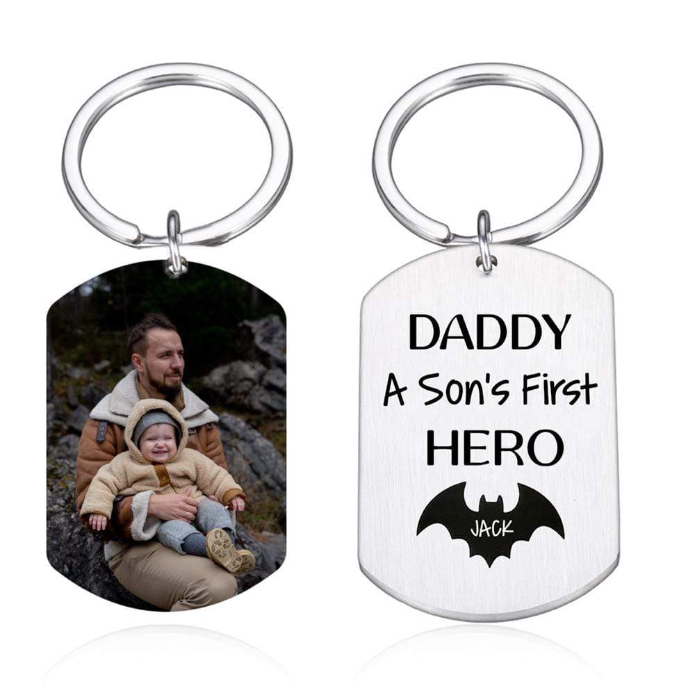 GeckoCustom Personalized Custom Keychain, Gift For Dad, Daddy A Son's First Hero A Daughter's First Love