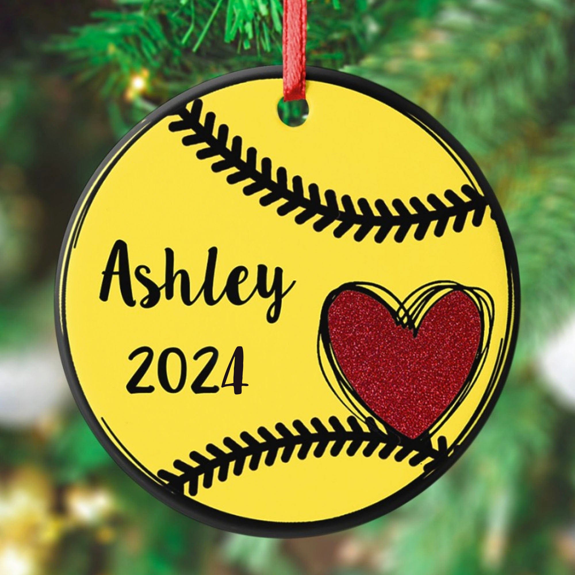 GeckoCustom Personalized Custom Softball Ornament C527 2.75" tall - 0.125" thick