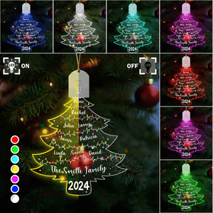 GeckoCustom Personalized Gift Christmas Tree With Family Names And Led Light Led Acrylic Ornament HA75 891901 3 inches