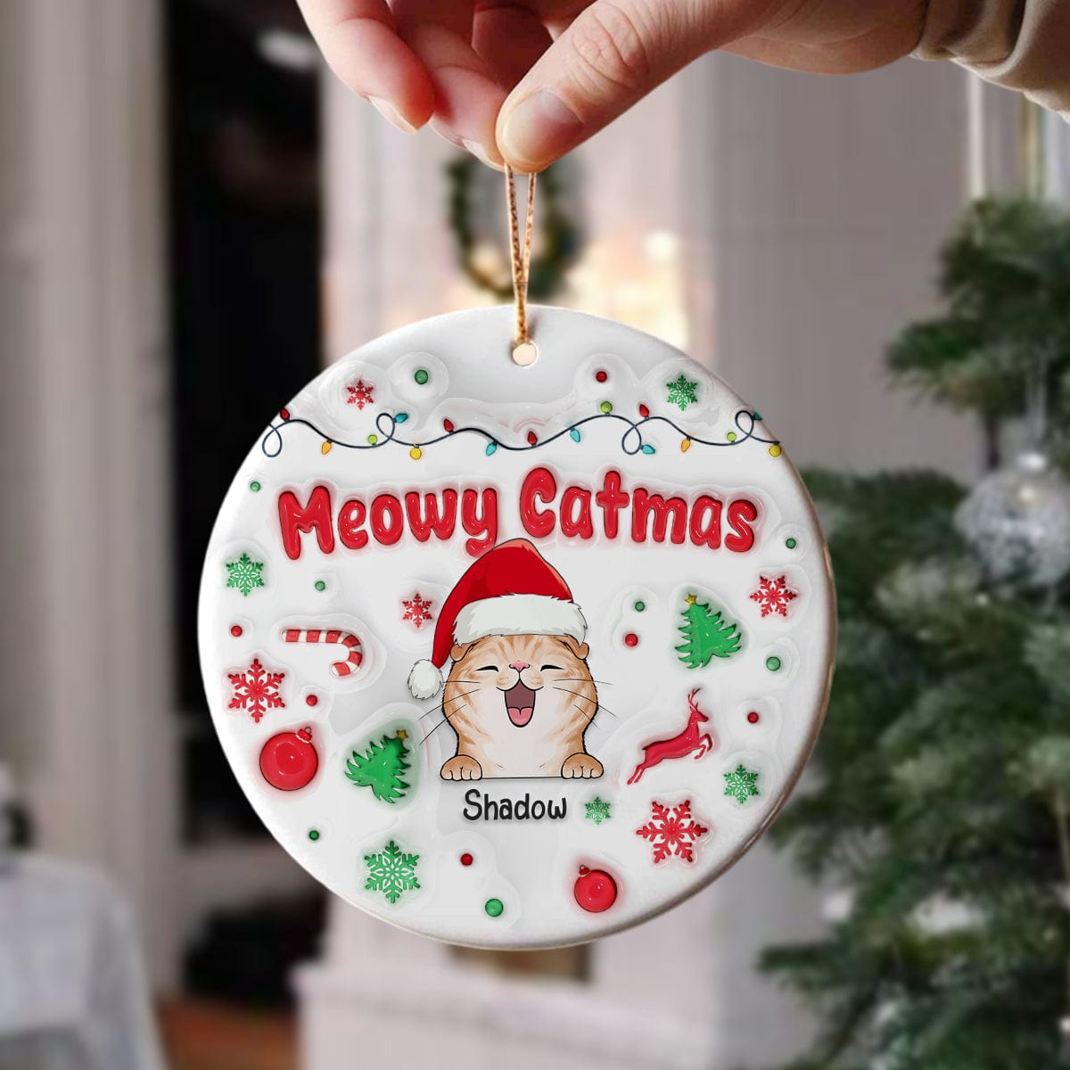 GeckoCustom Personalized Gift Meowy Catmas Cat 3D Inflated Effect Printed Ornament HA75 891817 3 inch