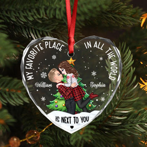 GeckoCustom Personalized Gift  My Favorite Place In The World Couple Sideview - Heart Shaped Glass Ornament LM32 891981 8 cm