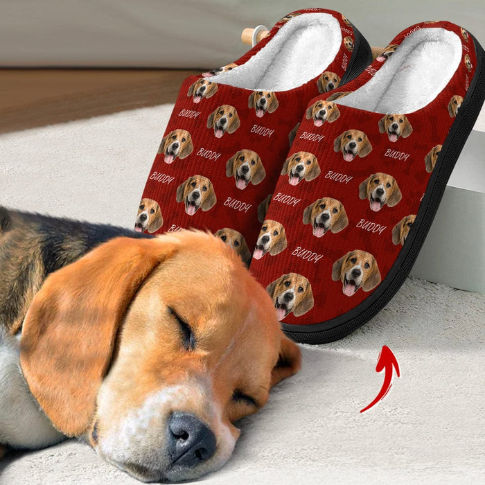 GeckoCustom Personalized Gift Plush Slippers Dog Cat Face Photo N369 54298 HN590