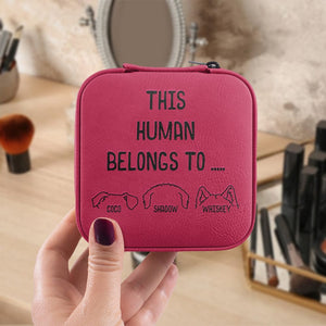 GeckoCustom Personalized Gift This Human Belongs To Engraved Leather Jewelry Travel Box For Dog Cat Lovers HO82 891831 10.6*10.2*6cm / PU Leather & Pearl Velvet