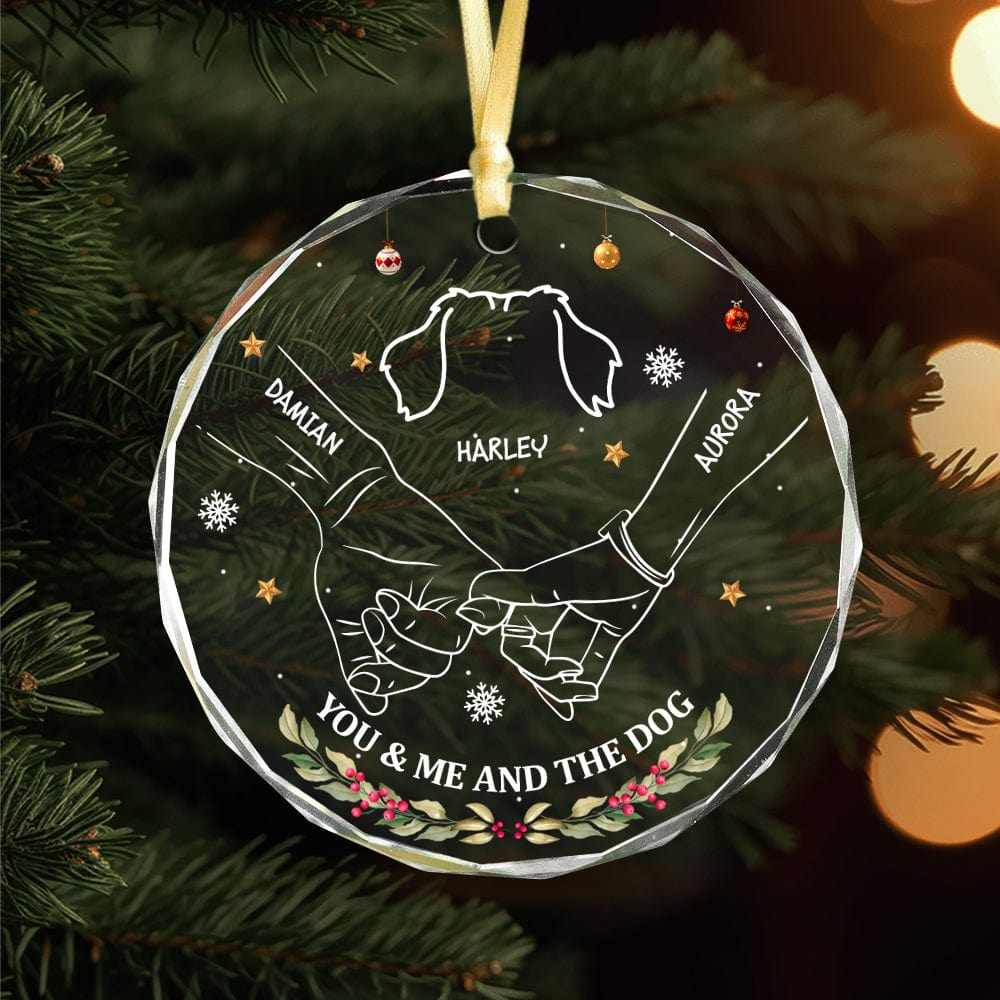 GeckoCustom Personalized Gift You And Me And The Dogs Holding Hands Christmas Glass Ornament HA75 891865 3 inch