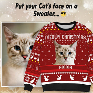 GeckoCustom Personalized Photo Meowy Christmas Cat Sweater DA199 889873