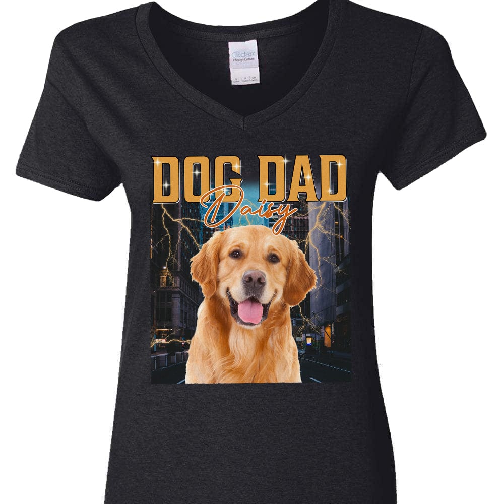 GeckoCustom Personalized Photo Retro Vintage Dog Portrait Shirt DA199 889681 Women V-neck / V Black / S