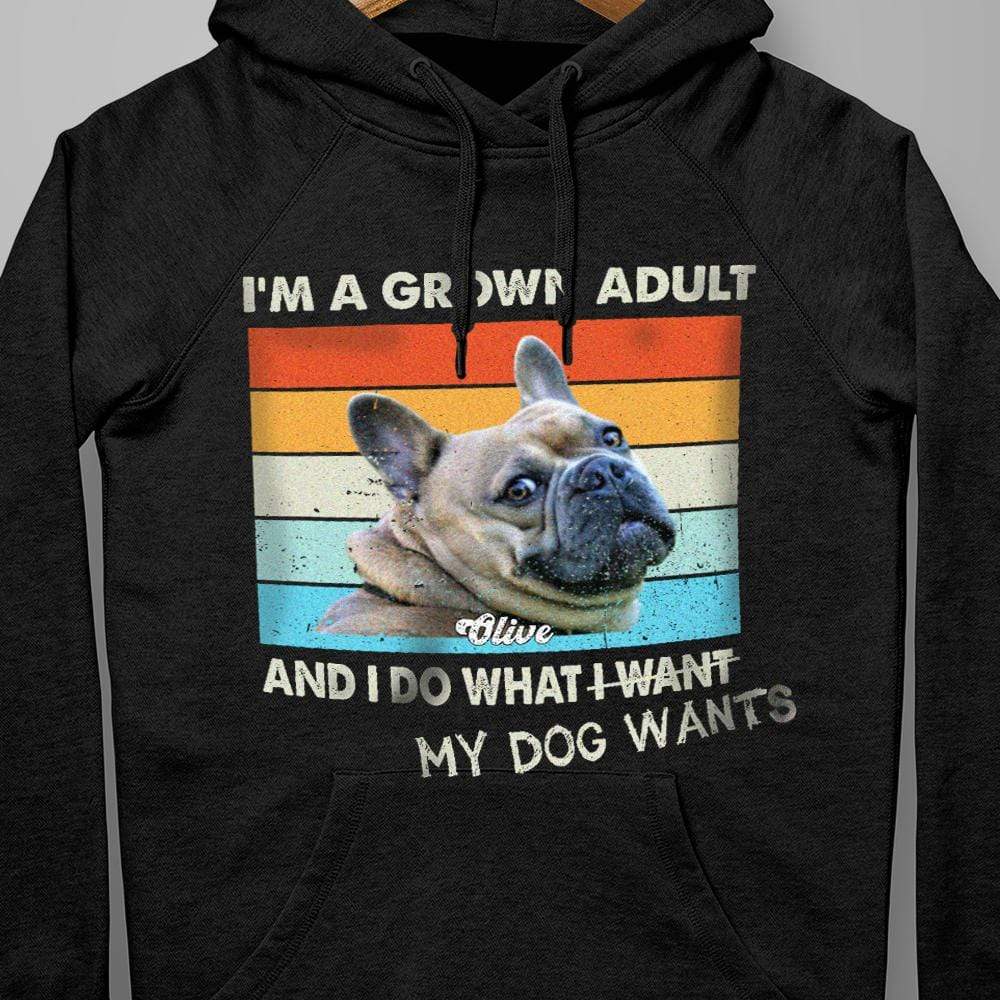 GeckoCustom Personalized Vintage Photo Retro Custom Dog Shirt, I Do What My Dog Wants, Dog Lover Gift Pullover Hoodie / Black Colour / S