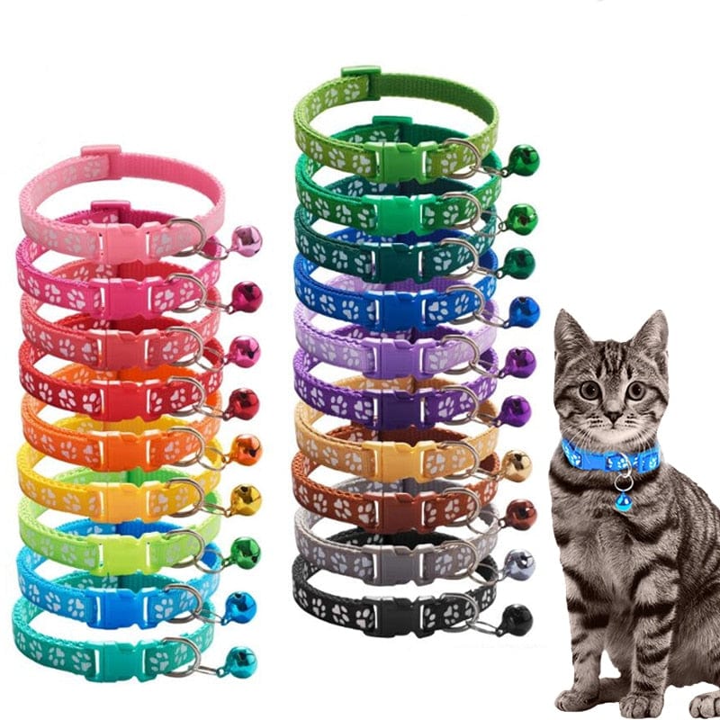 GeckoCustom Pet Collar With Bell Cartoon Footprint Colorful