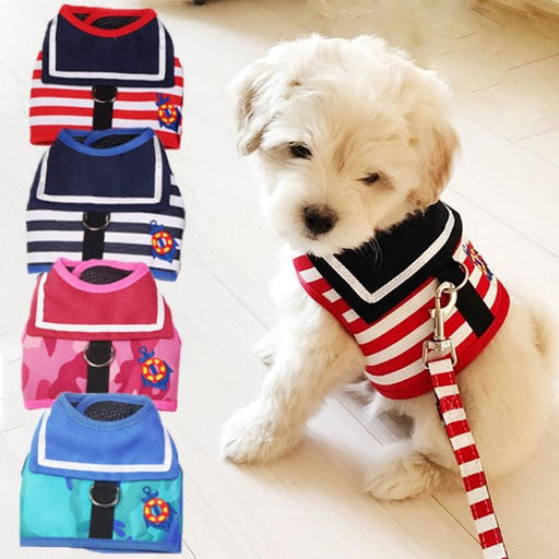 GeckoCustom Pet Dog Clothes Soft Breathable Navy Style Leash Set for Small Medium Dogs Chihuahua Puppy Collar Cat Pet Dog Chest Strap Leash