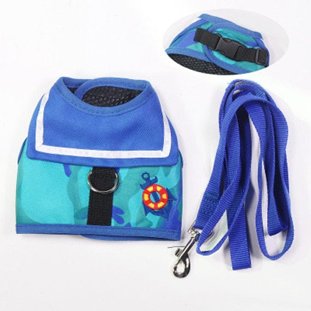 GeckoCustom Pet Dog Clothes Soft Breathable Navy Style Leash Set for Small Medium Dogs Chihuahua Puppy Collar Cat Pet Dog Chest Strap Leash blue / XS