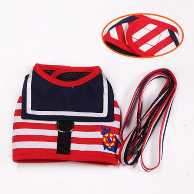 GeckoCustom Pet Dog Clothes Soft Breathable Navy Style Leash Set for Small Medium Dogs Chihuahua Puppy Collar Cat Pet Dog Chest Strap Leash red / XS