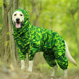 GeckoCustom Pet Dog Raincoat Reflective Waterproof Zipper Clothes High Neck Hooded Jumpsuit For Small Big Dogs Overalls Rain Cloak Labrador Green Camouflage / 12