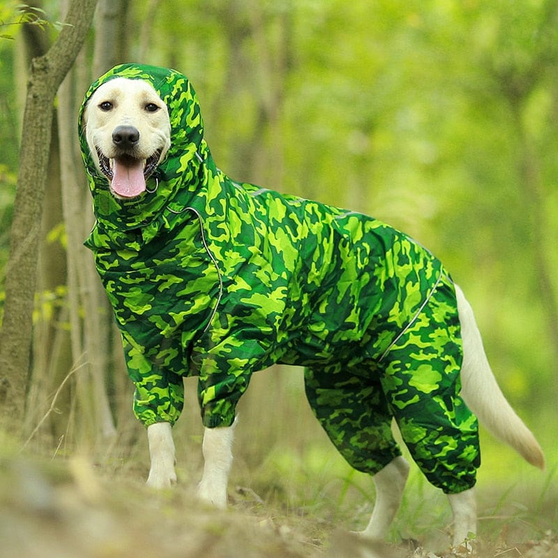 GeckoCustom Pet Dog Raincoat Reflective Waterproof Zipper Clothes High Neck Hooded Jumpsuit For Small Big Dogs Overalls Rain Cloak Labrador