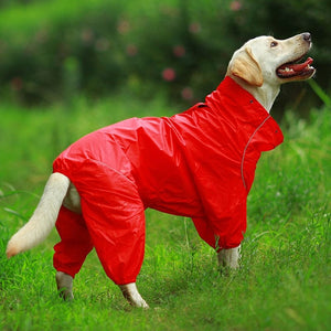 GeckoCustom Pet Dog Raincoat Reflective Waterproof Zipper Clothes High Neck Hooded Jumpsuit For Small Big Dogs Overalls Rain Cloak Labrador Red / 12