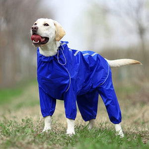 GeckoCustom Pet Dog Raincoat Reflective Waterproof Zipper Clothes High Neck Hooded Jumpsuit For Small Big Dogs Overalls Rain Cloak Labrador Blue / 12