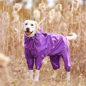 GeckoCustom Pet Dog Raincoat Reflective Waterproof Zipper Clothes High Neck Hooded Jumpsuit For Small Big Dogs Overalls Rain Cloak Labrador Purple / 12