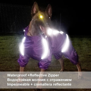 GeckoCustom Pet Dog Raincoat Reflective Waterproof Zipper Clothes High Neck Hooded Jumpsuit For Small Big Dogs Overalls Rain Cloak Labrador