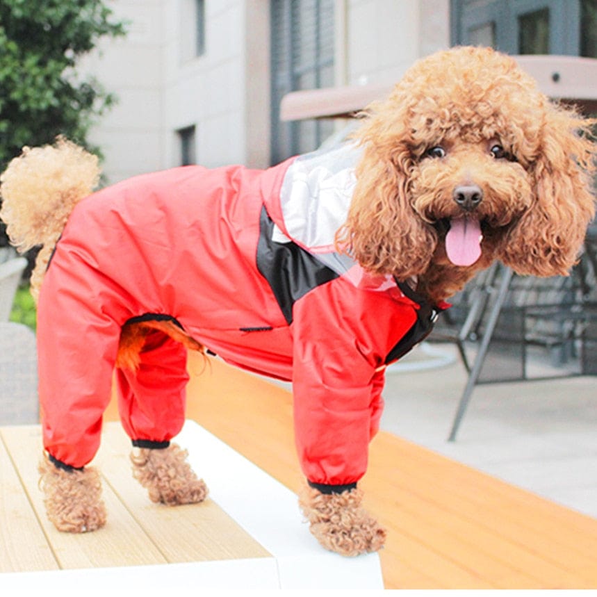 GeckoCustom Pet Dog Raincoat Transparent Hooded Jumpsuit Dogs Waterproof Coat Water Resistant Clothes for Dogs Cats Jacket Pet Supplies red / XS