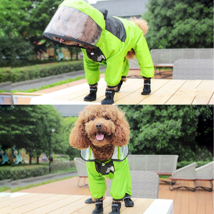 GeckoCustom Pet Dog Raincoat Transparent Hooded Jumpsuit Dogs Waterproof Coat Water Resistant Clothes for Dogs Cats Jacket Pet Supplies