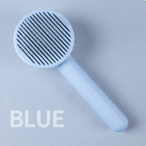 GeckoCustom Pet Hair Removal Comb Cat Brush Self Cleaning Slicker Brush for Cats Dogs Hair Remover Scraper Pet Grooming Tool Cat Accessories blue white