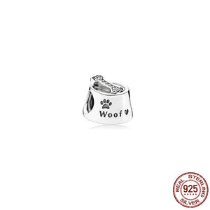 GeckoCustom Pet Paw Print & Bone Dangle Charm Authentic 925 Sterling Silver Bead Fit Original Pandora Bracelet Necklace Jewelry For Women SS512