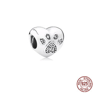 GeckoCustom Pet Paw Print & Bone Dangle Charm Authentic 925 Sterling Silver Bead Fit Original Pandora Bracelet Necklace Jewelry For Women SS578