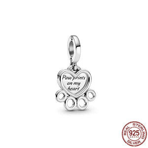 GeckoCustom Pet Paw Print & Bone Dangle Charm Authentic 925 Sterling Silver Bead Fit Original Pandora Bracelet Necklace Jewelry For Women
