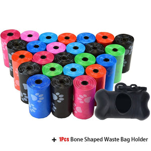 GeckoCustom Pet Poop Bags Disposable Dog Waste Bags, Bulk Poop Bags with Leash Clip and Bone Bag Dispenser 5Roll(75Pcs) Bags with Paw Prints