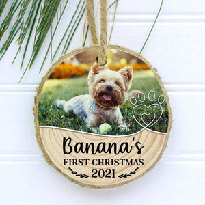 GeckoCustom Pet's First Christmas 2021 Dog Cat Wood Slice Ornament HN590