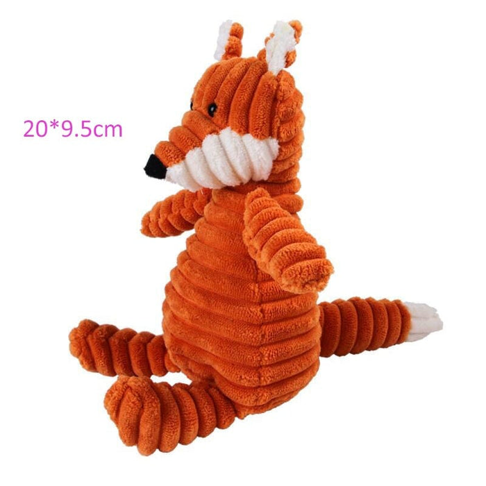 GeckoCustom Plush Dog Toy Animals Shape Bite Resistant Squeaky Toys Corduroy Dog Toys for Small Large Dogs Puppy Pets Training Accessories Fox