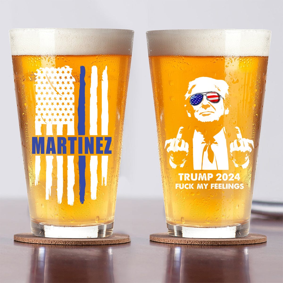 GeckoCustom Police For President Donald Trump 2024 Middle Finger Print Beer Glass HO82 891002 16oz / 2 sides