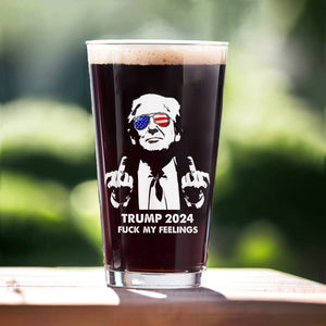GeckoCustom Police For President Donald Trump 2024 Middle Finger Print Beer Glass HO82 891002 16oz / 2 sides