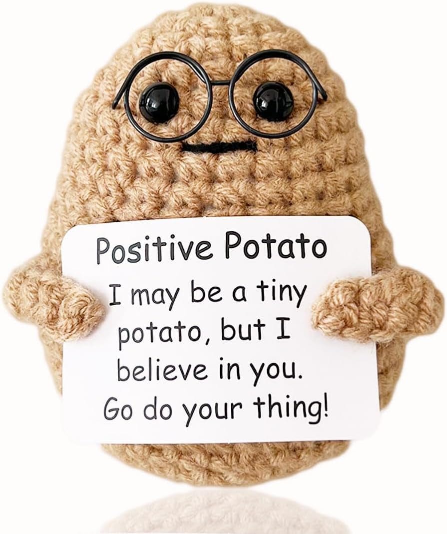 GeckoCustom Positive Crochet Potato Funny Gifts with Positive Card for Cheer Up, Birthday Gifts for Friends Women, Graduation Gifts Potato With Glasses