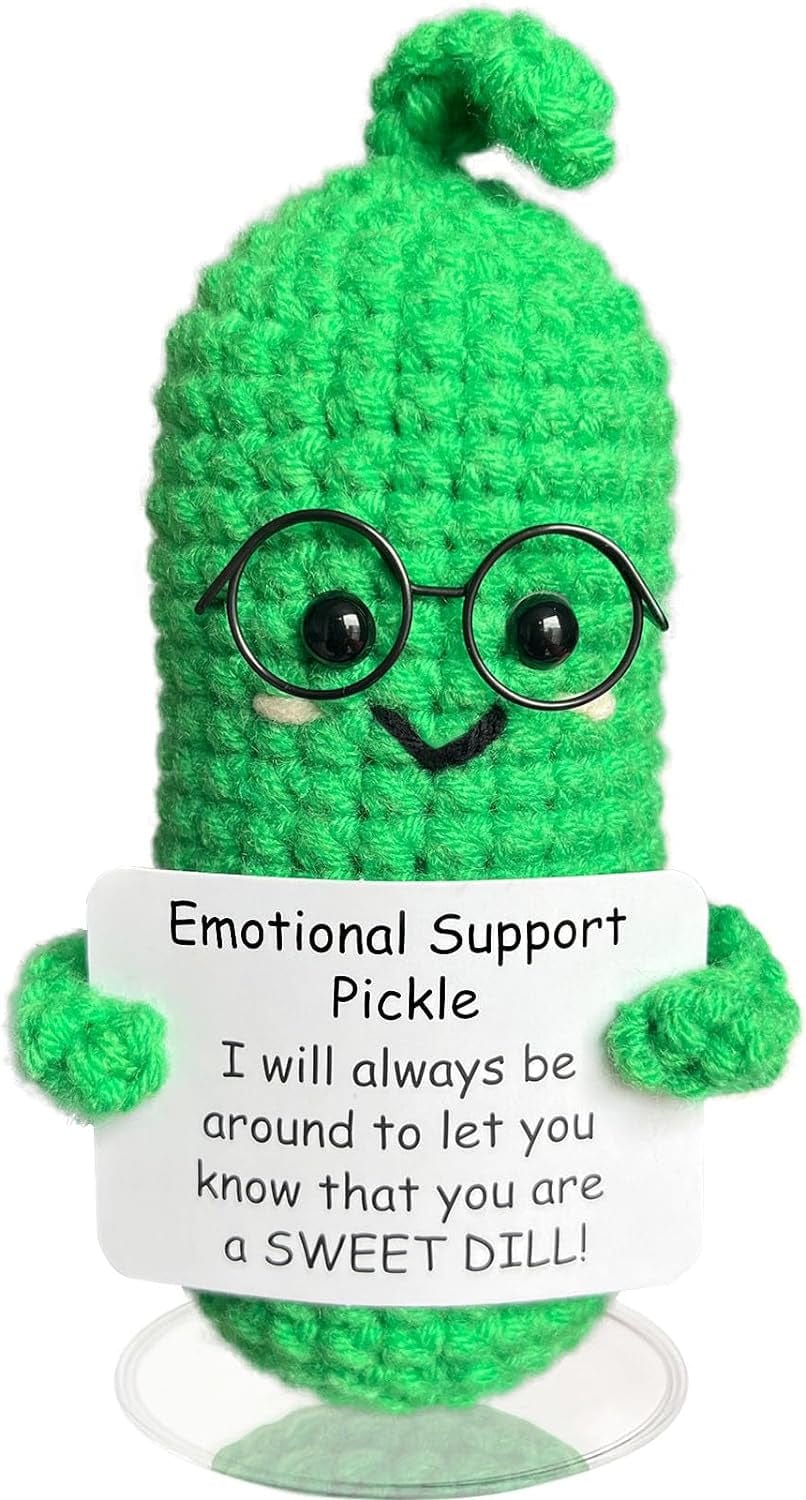 GeckoCustom Positive Crochet Potato Funny Gifts with Positive Card for Cheer Up, Birthday Gifts for Friends Women, Graduation Gifts Emotional Support Pickle
