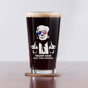 GeckoCustom President Donald Trump 2024 Middle Finger Print Beer Glass HO82 890846 16oz / 2 sides